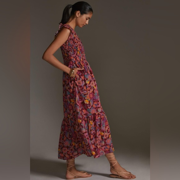 ❌❌SOLD❌❌ANTHROPOLOGIE The Peregrine Midi Dress medium in purple motif - Picture 2 of 14